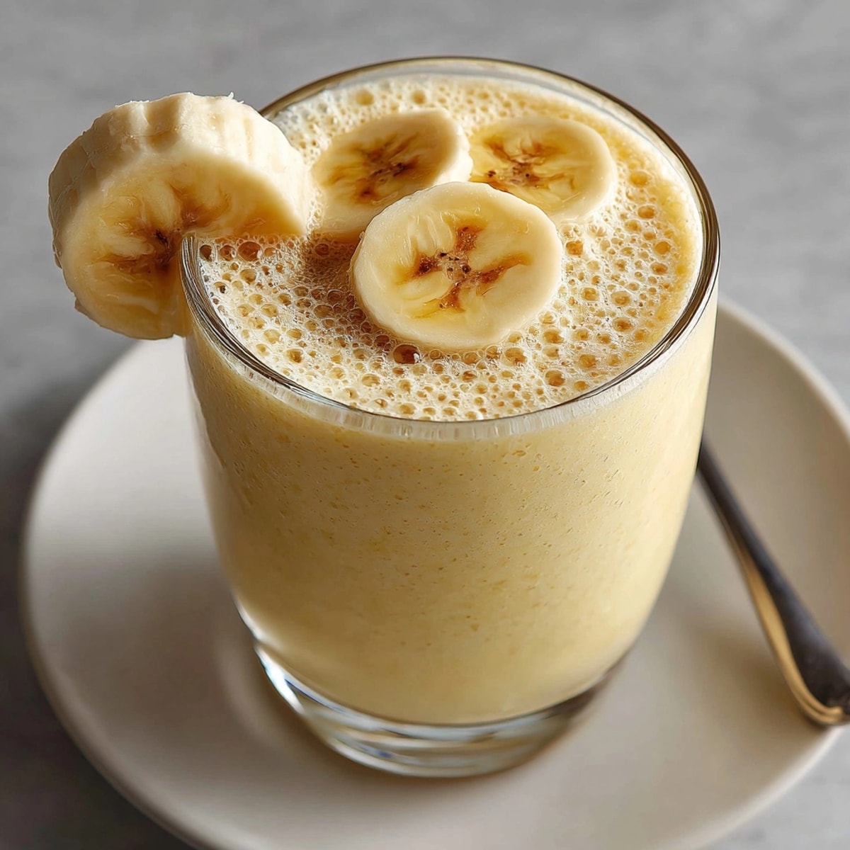 Inviting glass of Healthy Banana Smoothie, promising a refreshing and nutritious morning boost.