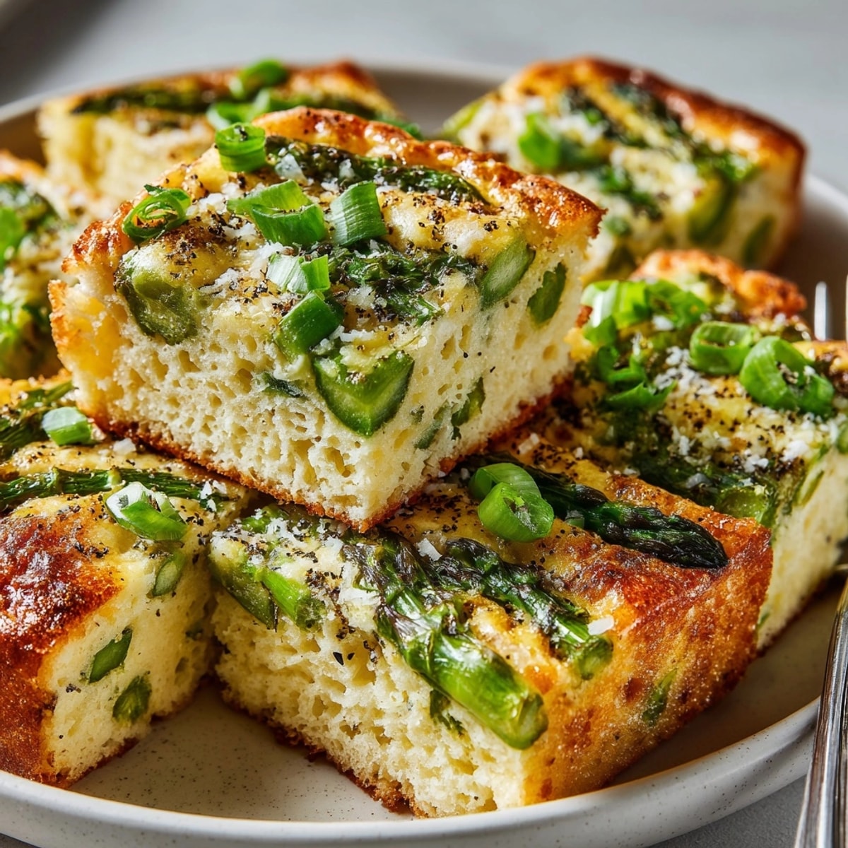 Golden Springtime Asparagus Frittata Squares offer a savory breakfast bite, perfect for brunch.