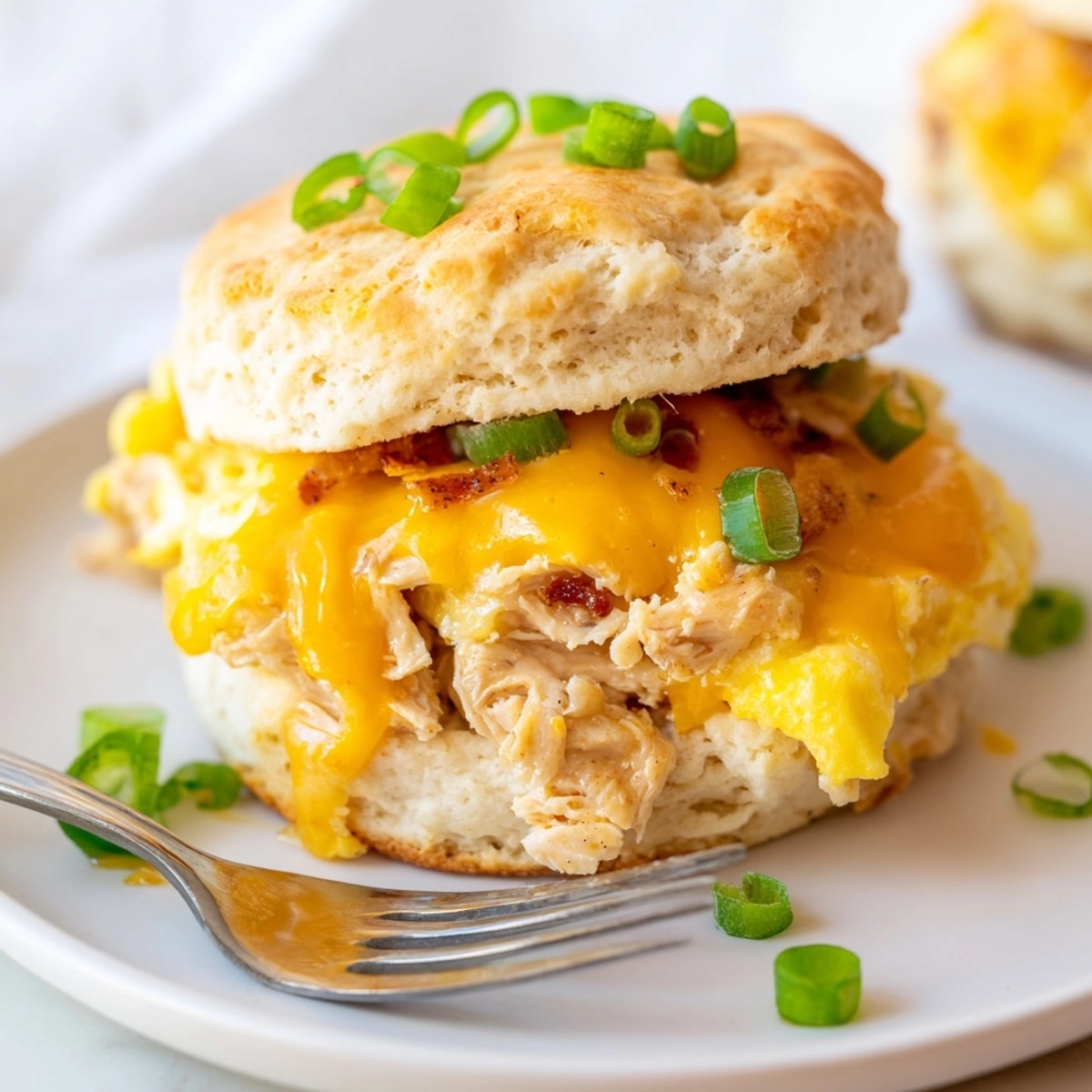Golden Cajun Chicken Breakfast Biscuits oozing melted cheddar, a savory Southern morning delight.