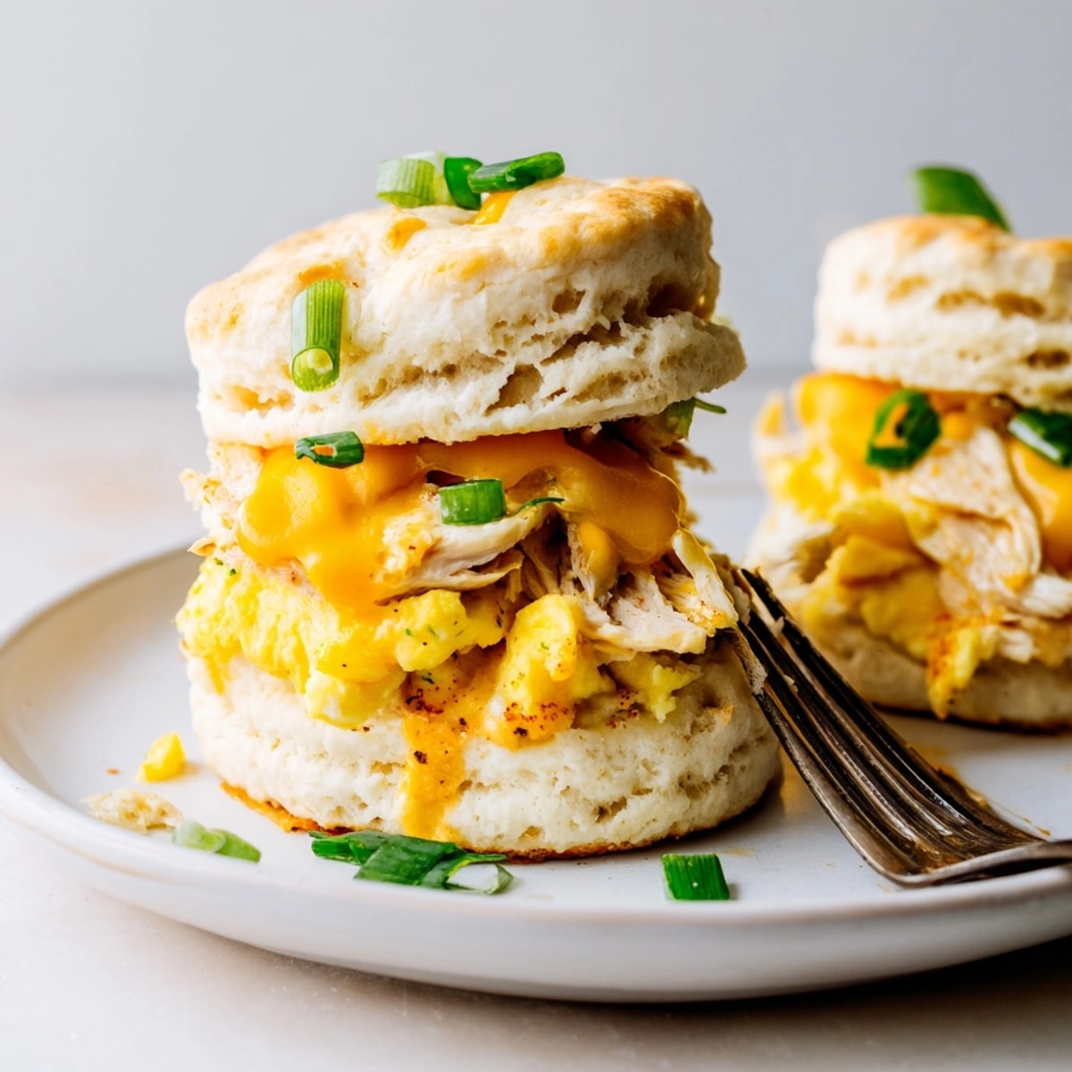 Close-up of hearty homemade Cajun Chicken Breakfast Biscuits, promising a flavorful brunch experience.
