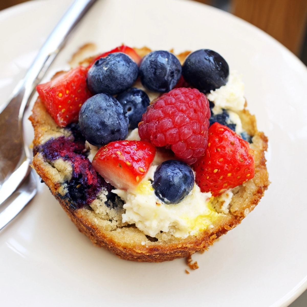 Golden Ricotta Berry Blondie Cups cooling on a rack, berries glistening.