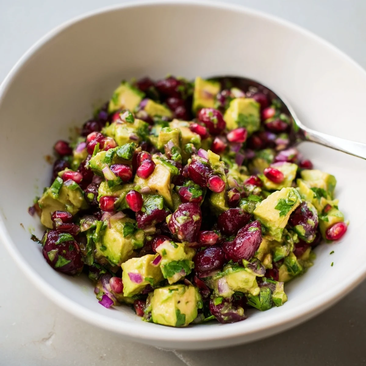 Vibrant Cranberry Jalapeño Avocado Salsa bursting with flavors, perfect for holiday gatherings.  
