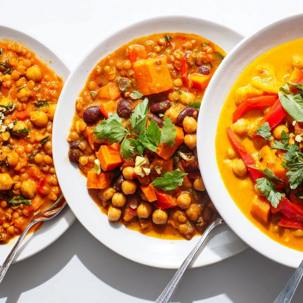 Vibrant Indian Chickpea Curry simmering with coconut milk and spices in a skillet.  