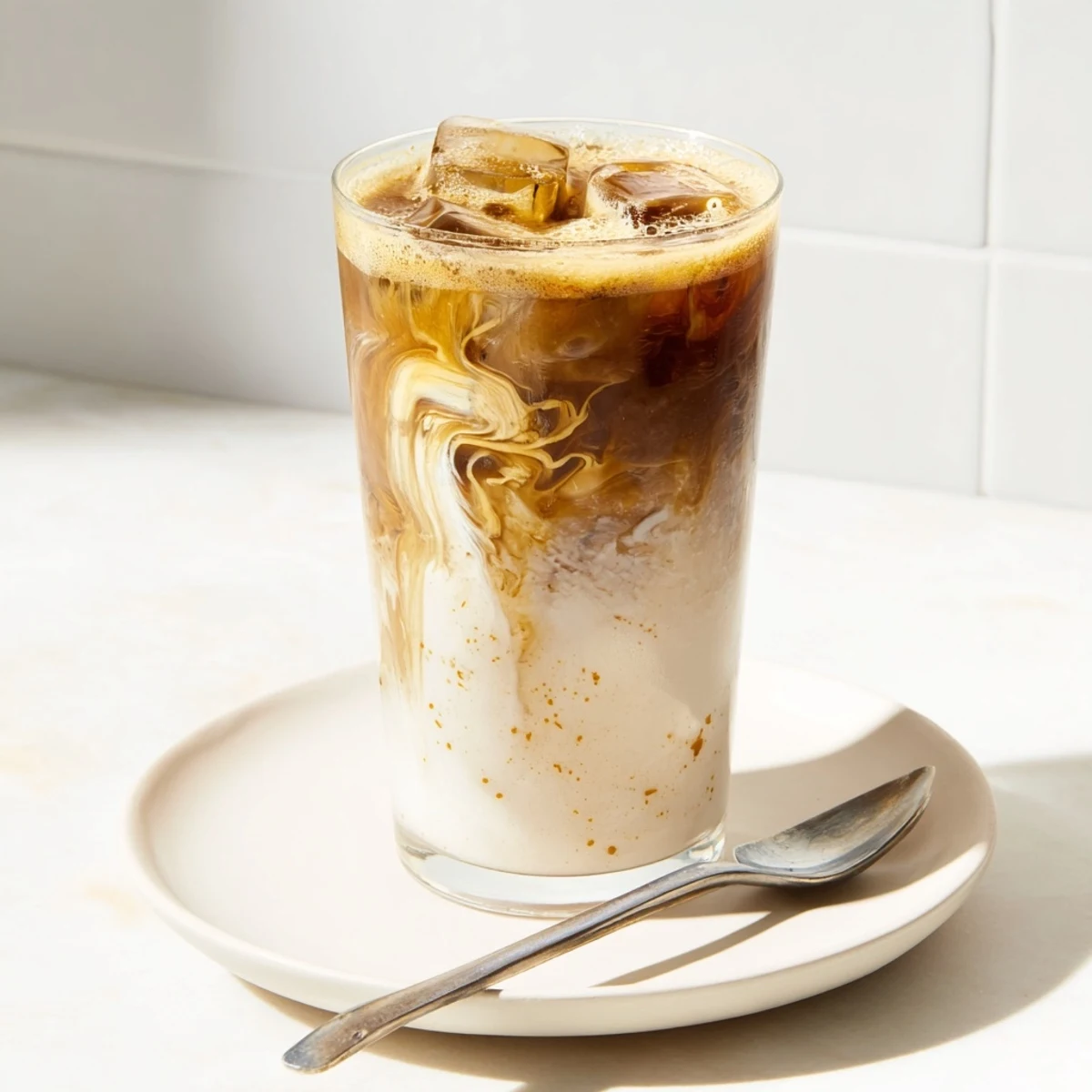 Refreshing tahini iced coffee blends cold brew coffee with a nutty flavor profile.  