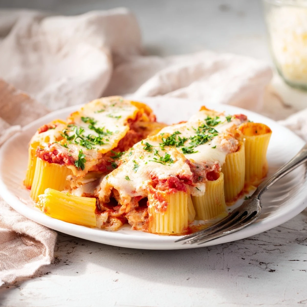 Richly layered Honeycomb Pasta Cake with vibrant tomato sauce and creamy ricotta.  