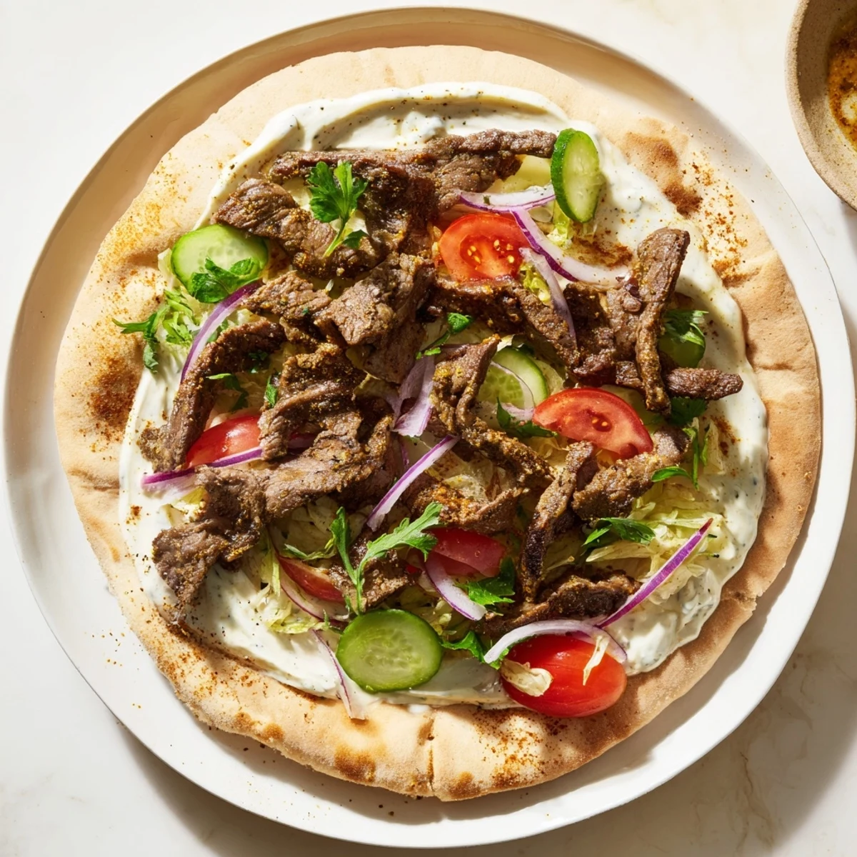 These hearty Beef Shawarma Wraps feature perfectly seasoned beef and fresh, colorful vegetables.