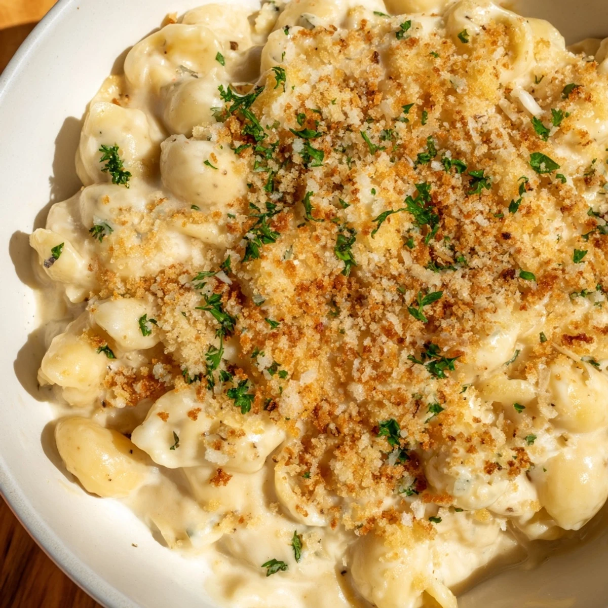 Golden and bubbly truffle macaroni & cheese, perfect for a cozy, comforting dinner.