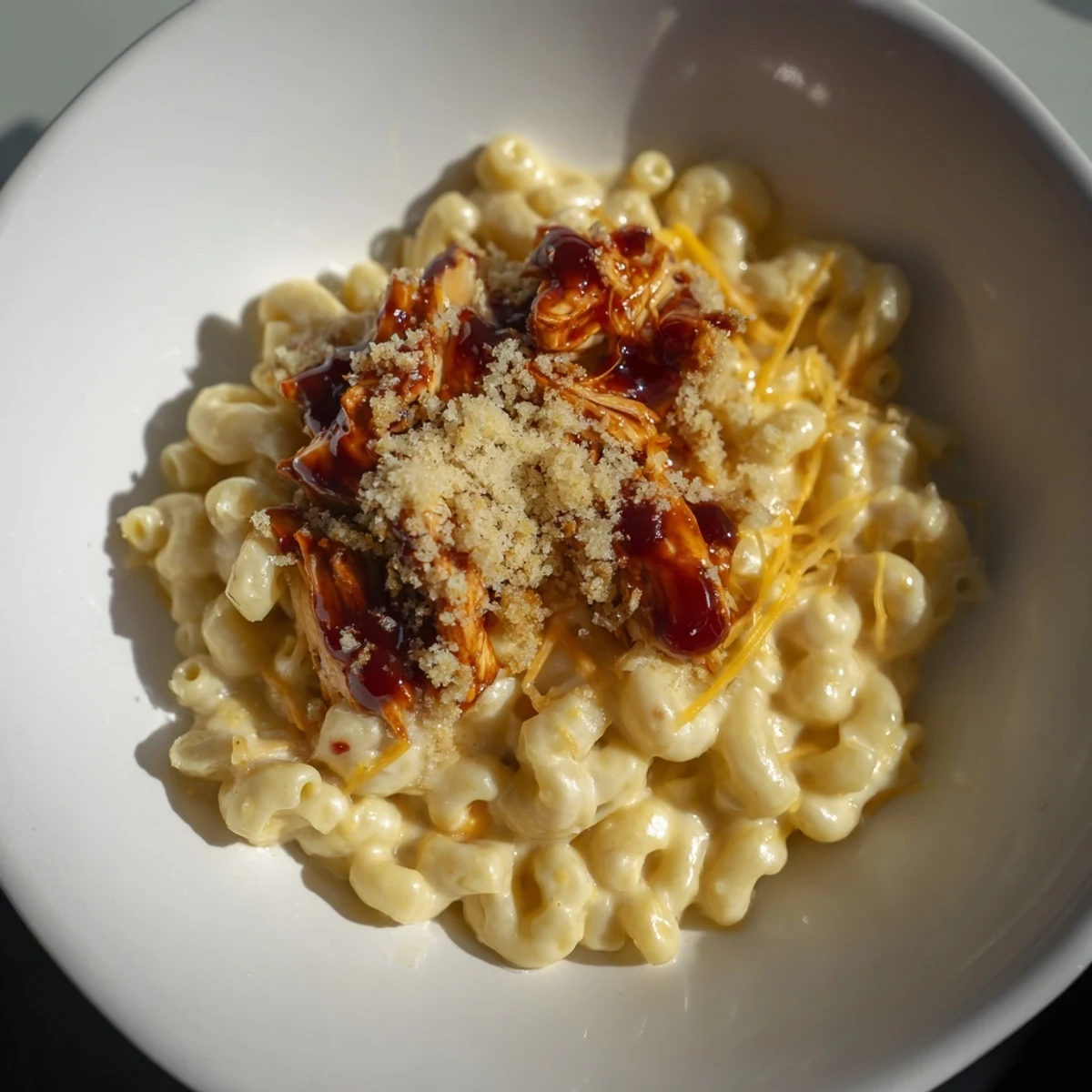 This family favorite, Classic Mac & Cheese with BBQ Chicken, boasts smoky chicken and melted cheese perfection.