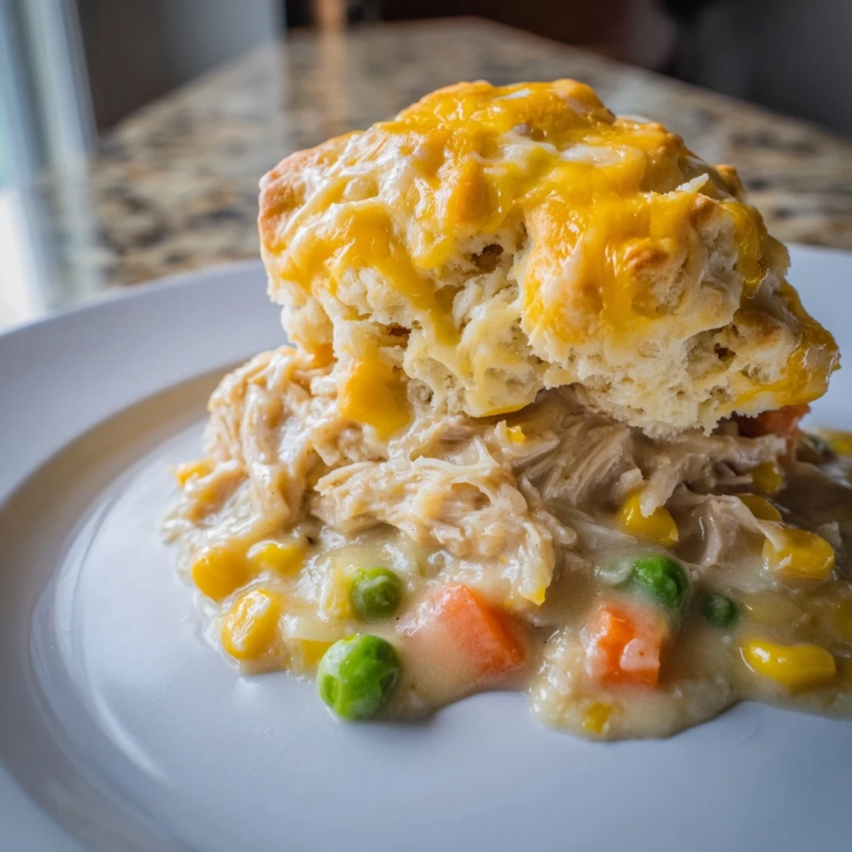 A flavorful, single-pan One-Pan Chicken Cobbler with a rich, creamy chicken filling and cheesy biscuits.
