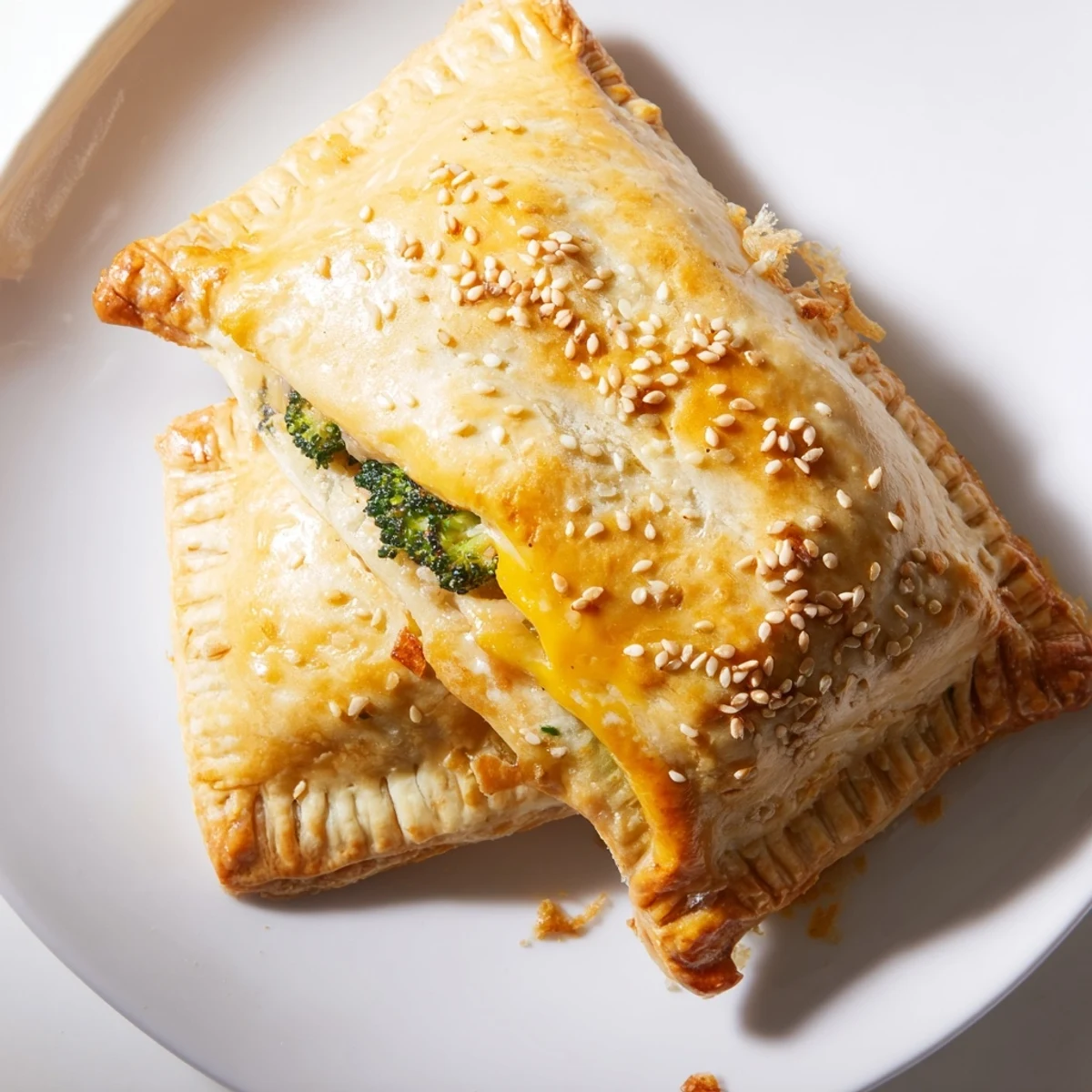 Crispy textured Broccoli Cheddar Quiche-less Hand Pies, a fantastic vegetarian option for a quick meal.