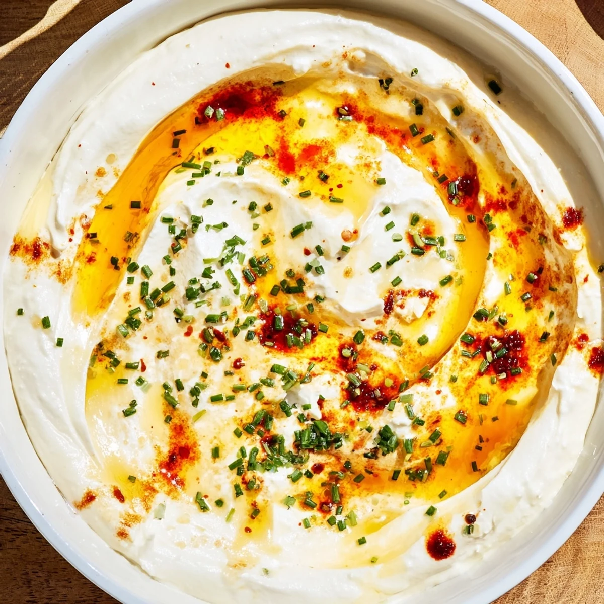 This image shows a close-up of the delicious Whipped Ricotta Dip with Hot Honey, a perfect snack.