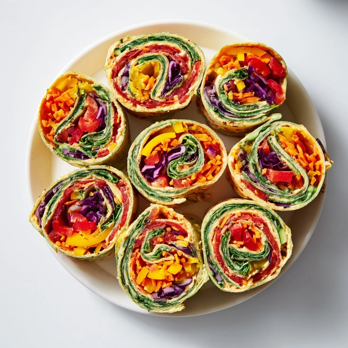 Rainbow Veggie Christmas Lights Wrap Pinwheels, colorful and veggie-filled, perfect for holiday snacking.