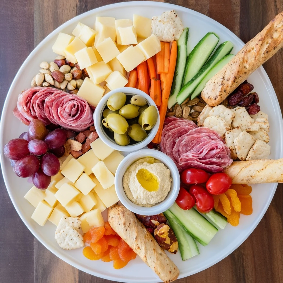 Vibrant picnic basket snack board with cheese, crackers, and fresh fruits ready for outdoor enjoyment.