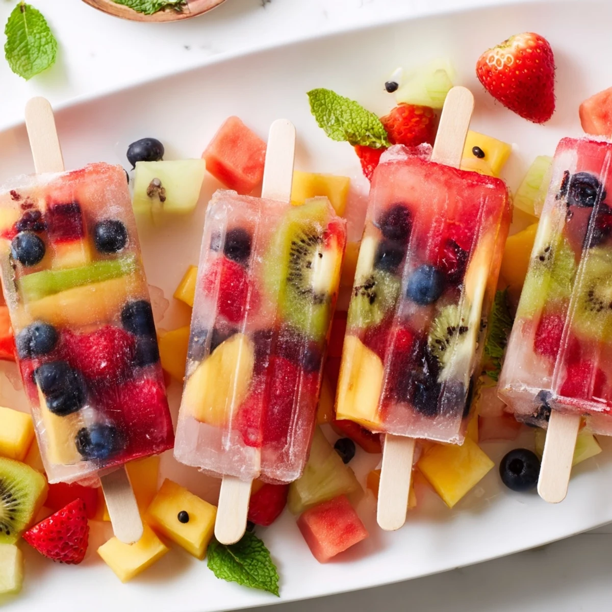 Summer Popsicle Board brimming with colorful popsicles, fresh fruit, and fun toppings for summer fun.
