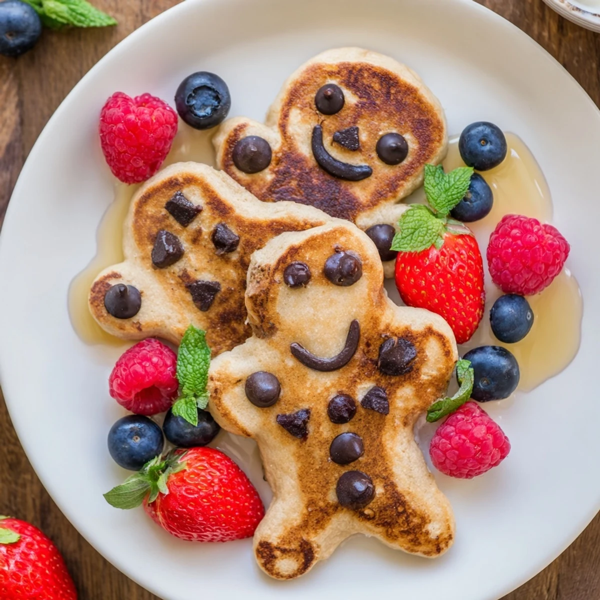 Vivid close-up of a festive Gingerbread Boy Berry Board, presenting a delicious breakfast spread.