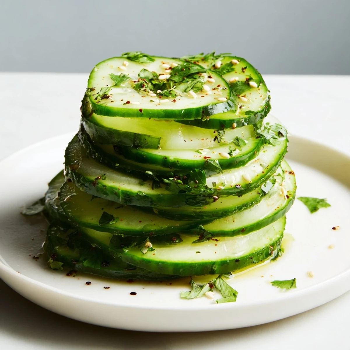 A simple yet elegant photo of a vibrant Jicama and Cucumber Slice Stack, ready to enjoy immediately.