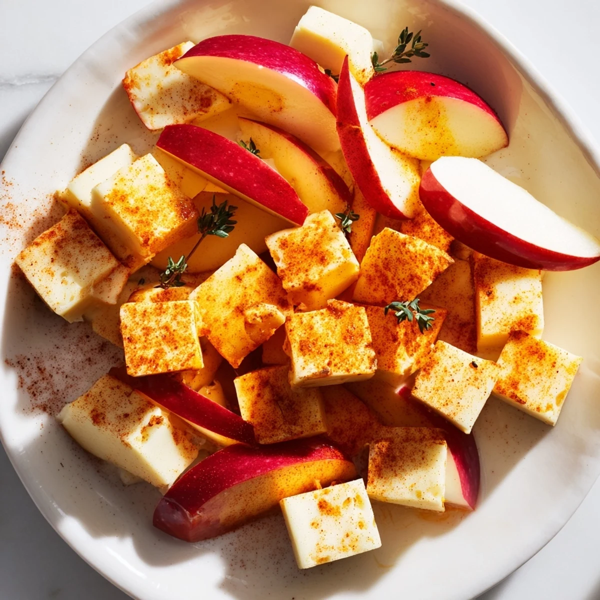 Smoked paprika blankets the cheeses in this simple The Autumn Ember, served with crisp apple slices.