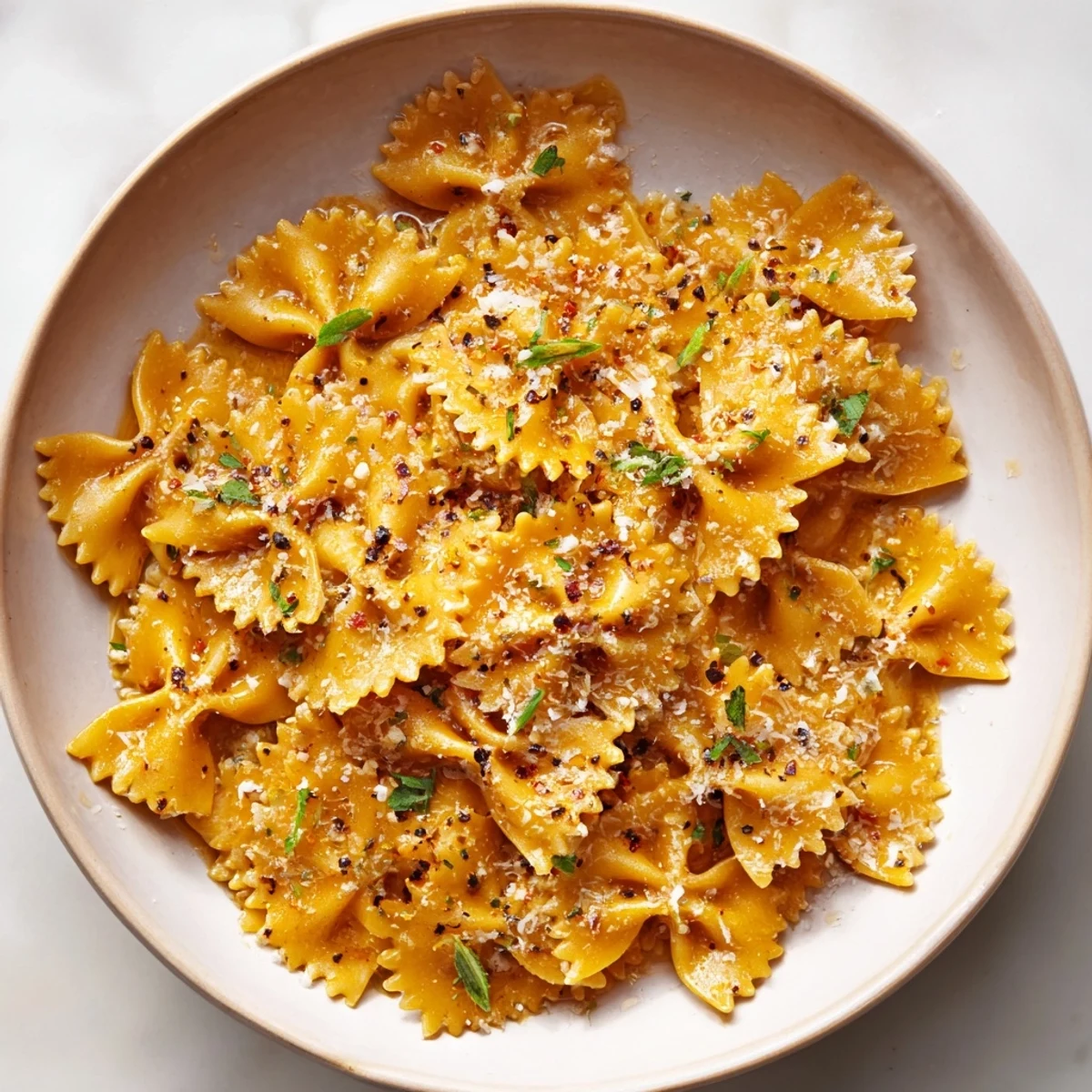 A visually intriguing close-up: crispy Pasta Chip Cereal with bubbling parmesan broth, garnished beautifully.