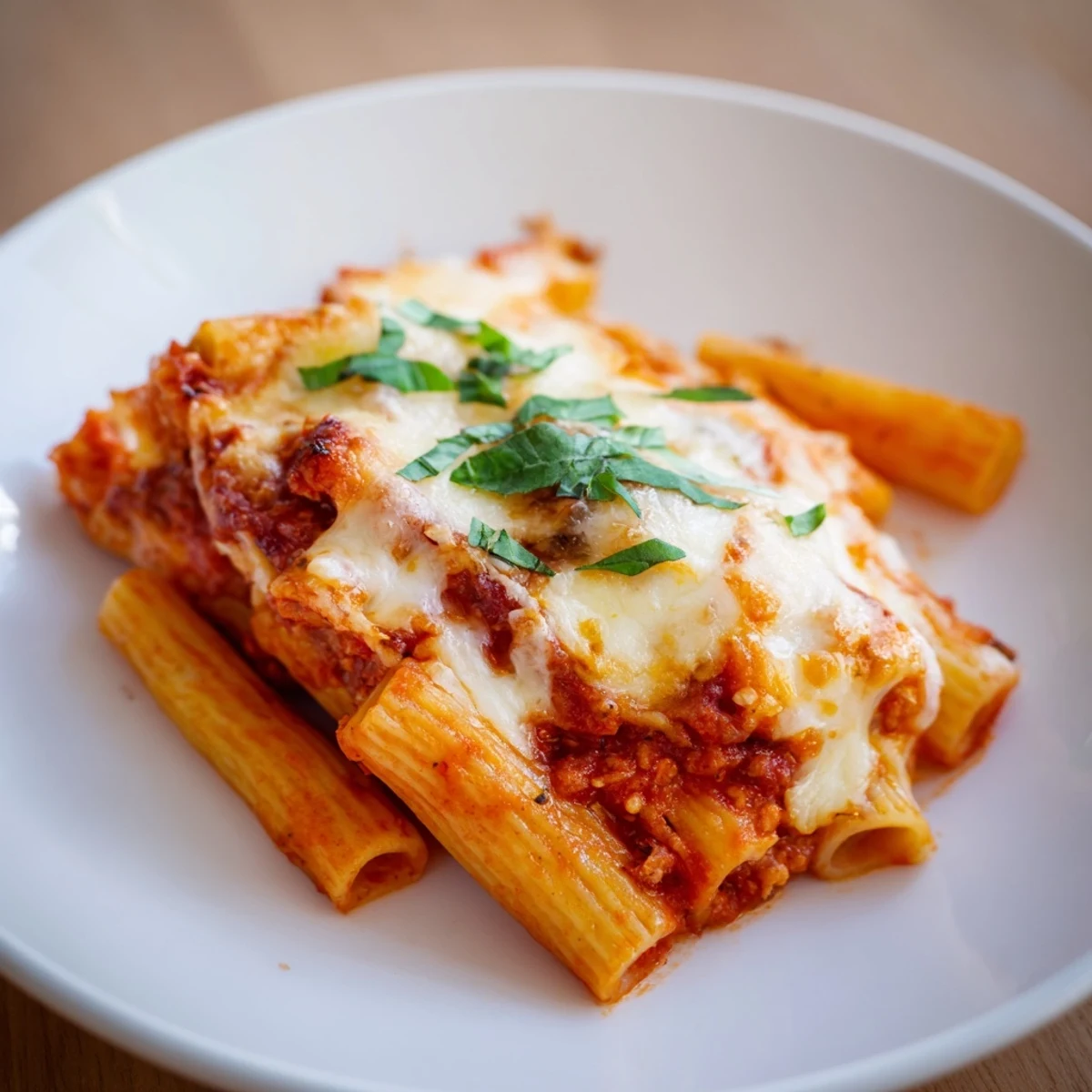 Golden and bubbly Cheesy Baked Ziti fresh from the oven, a comforting Italian dinner.