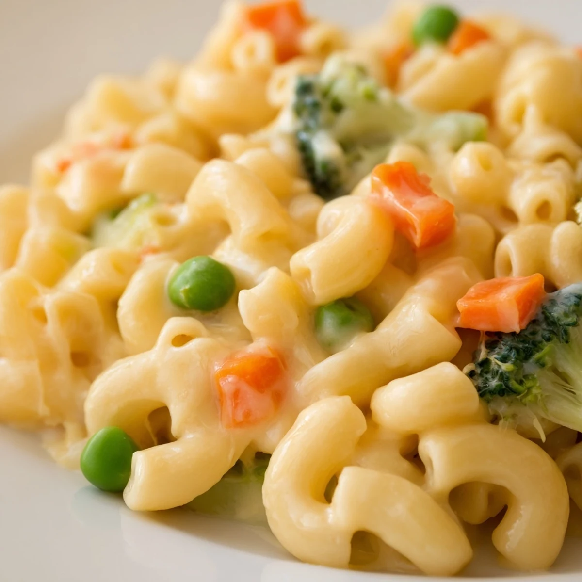 A close-up of Garden Veg Mac and Cheese reveals a rich, cheesy sauce coating pasta shells, topped with golden, crispy panko breadcrumbs for a delightful crunch.
