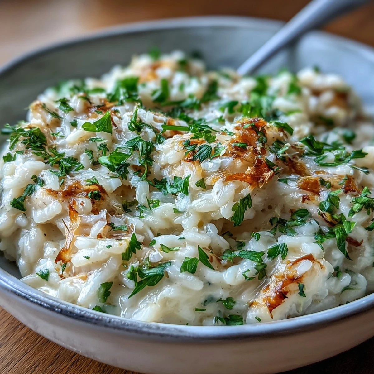 Creamy Smoked Haddock Risotto served warm with fresh parsley, lemon zest, and grated Parmesan.