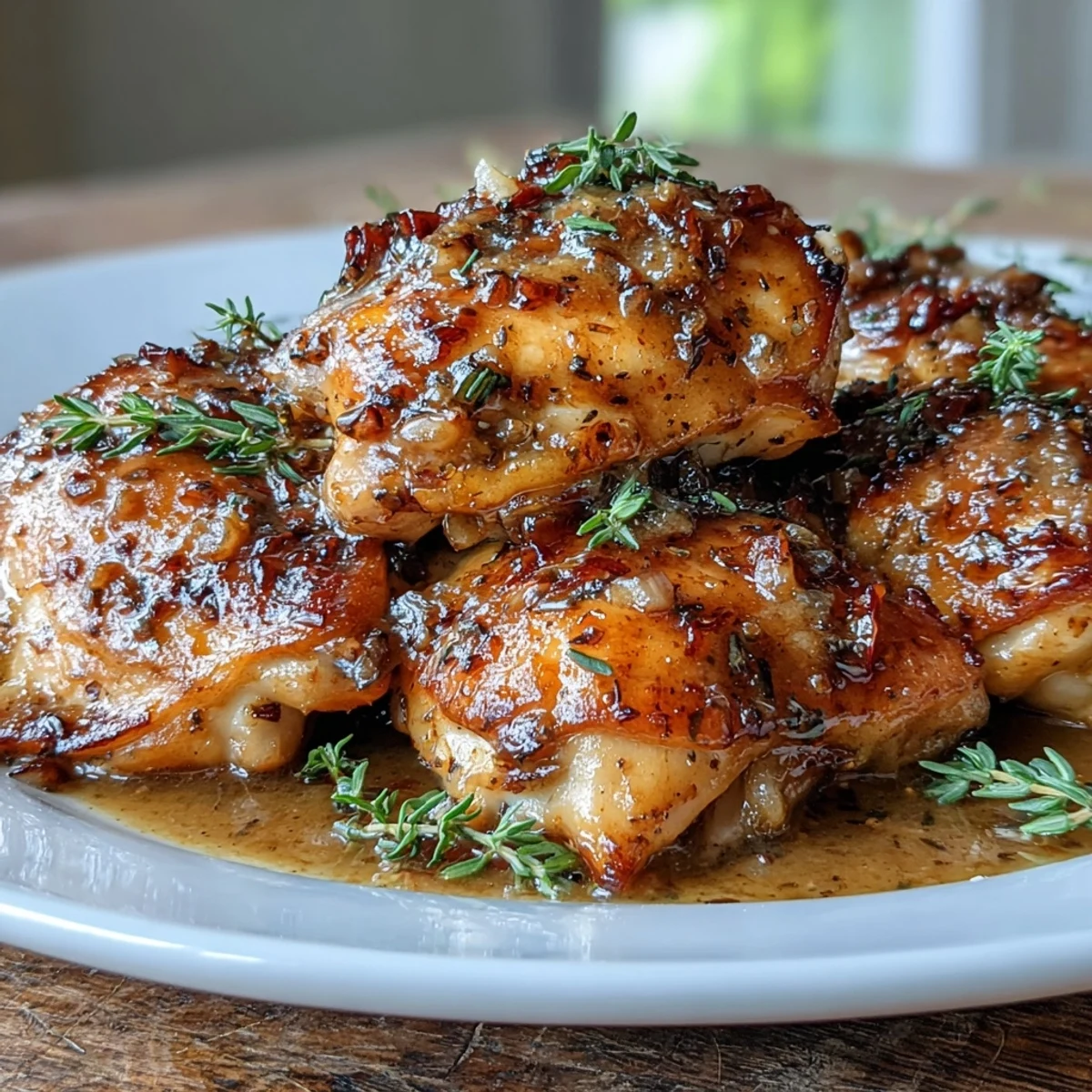 Shredded slow cooker honey mustard chicken piled high on mashed potatoes, with golden sauce pooling and fresh parsley sprinkled on top.
