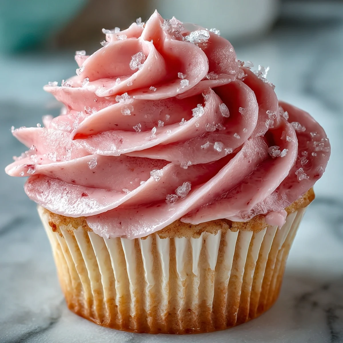 Freshly frosted Pink Velvet Cupcakes with swirls of vanilla buttercream are displayed on a white plate, ready to serve.