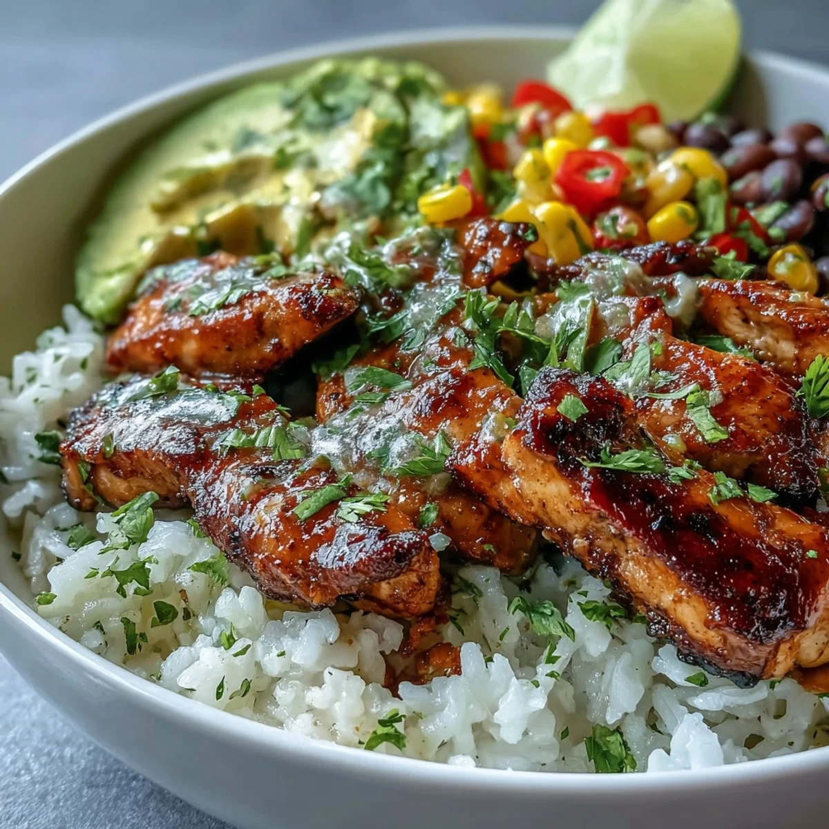 Spicy Cajun Chicken Bowl features golden sliced chicken over rice and colorful vegetables, perfect for a hearty Southern-inspired meal.