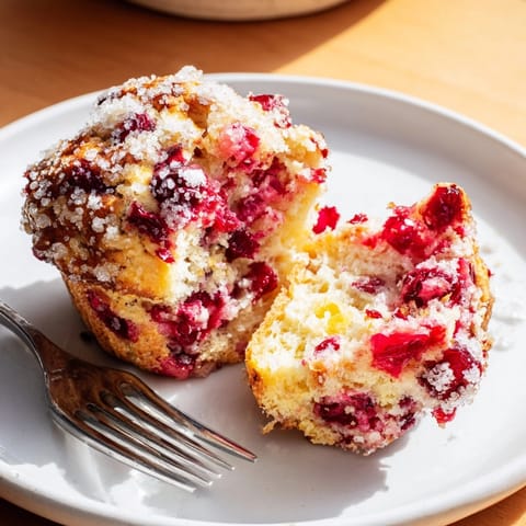 Warm Ricotta Cranberry Orange Muffins, served with coffee; perfect for a weekend brunch.