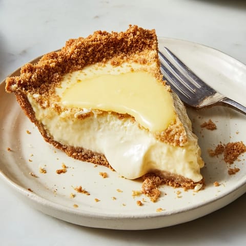 Homemade water pie cooling on the counter, showcasing its rich texture and vanilla aroma.  