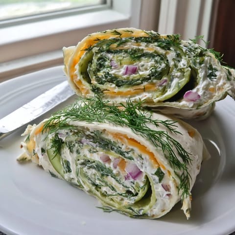 Colorful plate of pickle-in-a-blanket bites, drizzled with mustard, ideal for parties.  