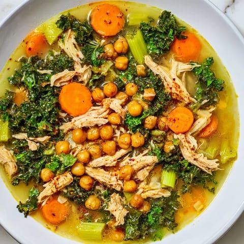 Chicken Kale Soup Crispy Chickpeas