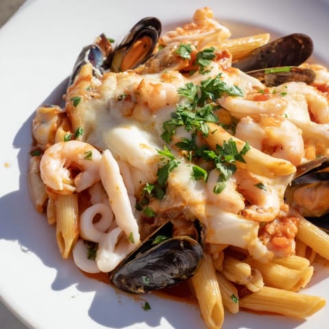 Seafood pasta bake dish