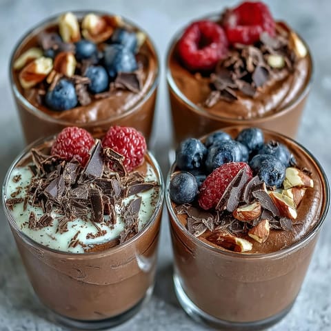 Silky smooth chocolate mousse made with cottage cheese and Greek yogurt, served in individual cups for an easy dessert.