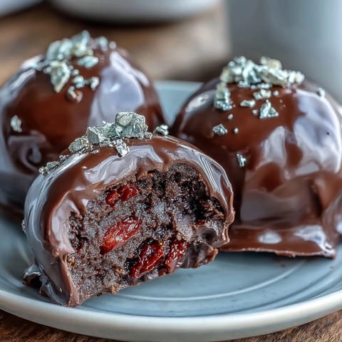 Dubai chocolate strawberry truffles with gold flakes, a luxurious dessert with rich dark chocolate and freeze-dried strawberries, elegantly decorated with edible gold.