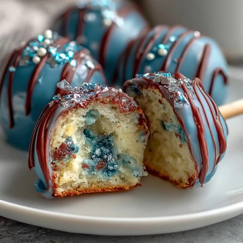 Vibrant Pisces-themed cake pops with galaxy swirls and shimmering edible glitter, perfect for zodiac lovers and dreamy dessert tables.