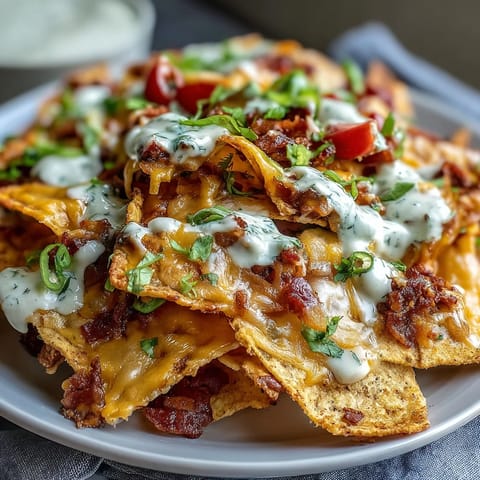 Loaded baseball nachos feature juicy beef, tangy jalapeños, and rich cheese sauce on crunchy tortilla chips for game day.  