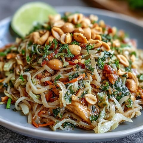 Cabbage Pad Thai with crunchy cabbage noodles, savory-sweet sauce, and fresh lime in a colorful, satisfying bowl.