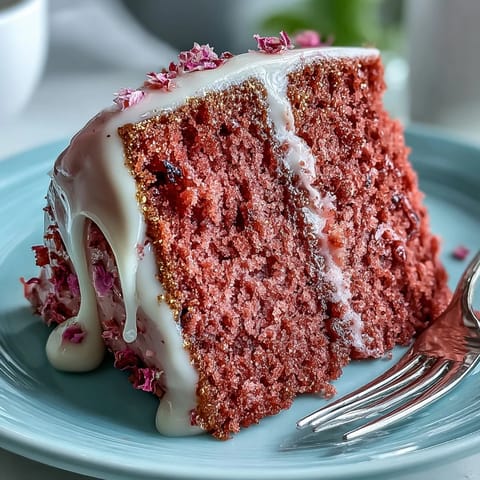 The elegant Bridal Shower Rosé Velvet Cake features a delicate pink hue and shimmering gold drip.