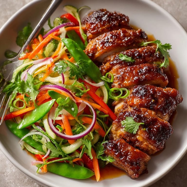 Golden-brown baked One-Pan Miso Chicken and Snap Pea Slaw, a quick, flavorful dinner.