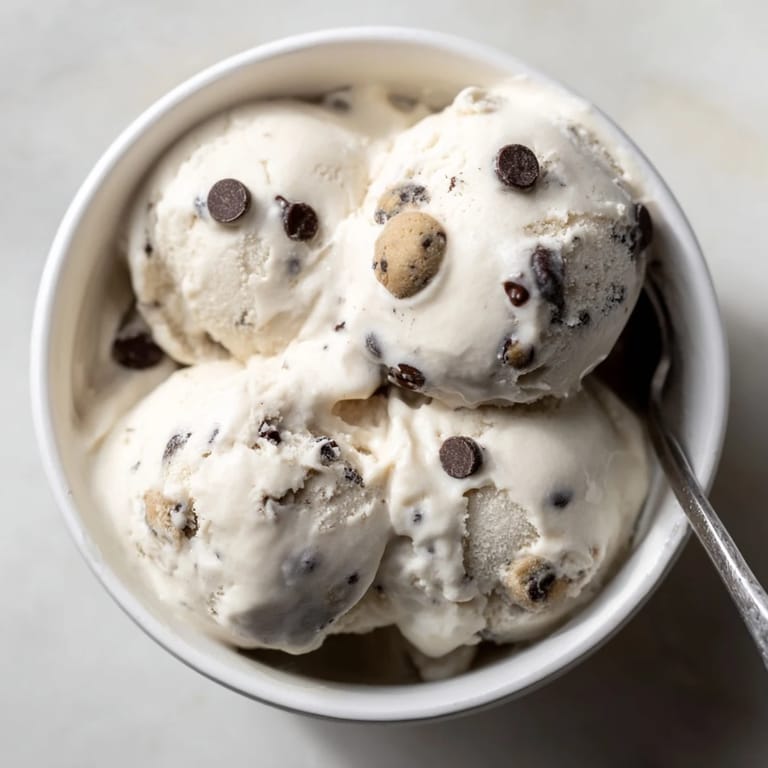 Homemade cottage cheese ice cream with edible cookie dough, a guilt-free summer treat.  