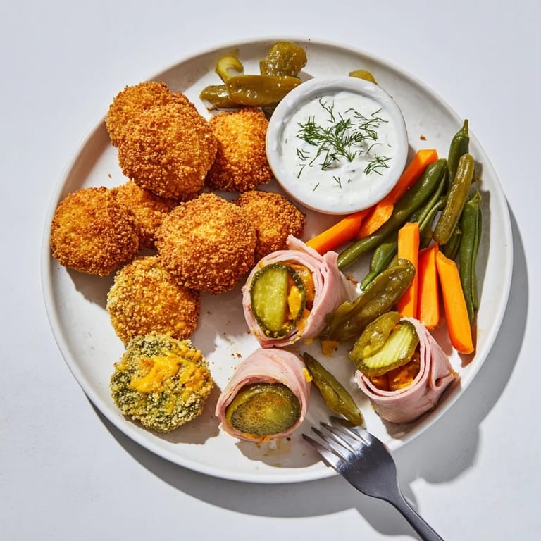 A vibrant platter of fried pickles and assorted pickled delights for the ultimate Pickle Lovers Meal.