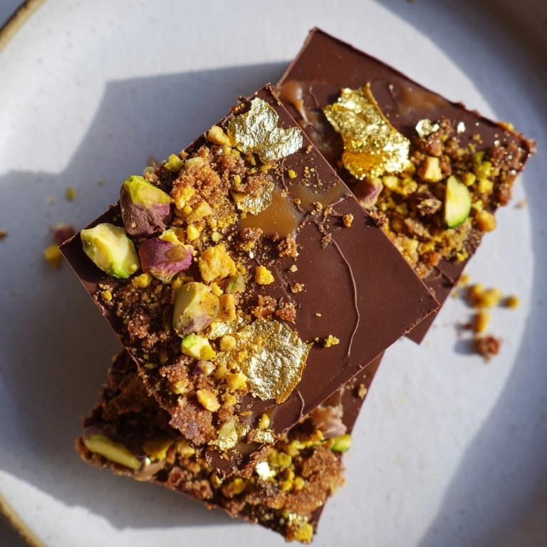 Fusion dessert showcasing premium chocolate topped with pistachios and coconut flakes.  