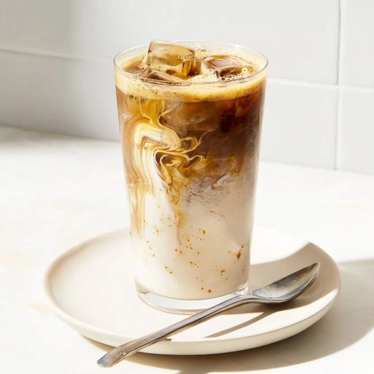 Refreshing tahini iced coffee blends cold brew coffee with a nutty flavor profile.  