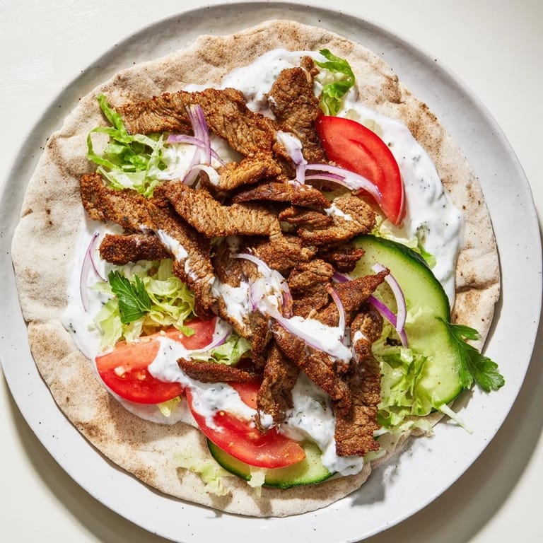 Mouthwatering, cooked Beef Shawarma Wraps, overflowing with fresh ingredients and flavorful sauce.
