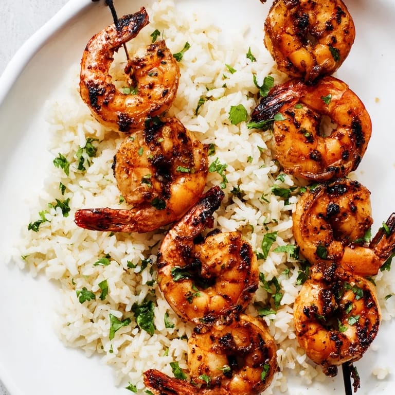 Enjoy a flavorful plate of chipotle lime grilled shrimp & rice: juicy shrimp and zesty rice, perfect meal.