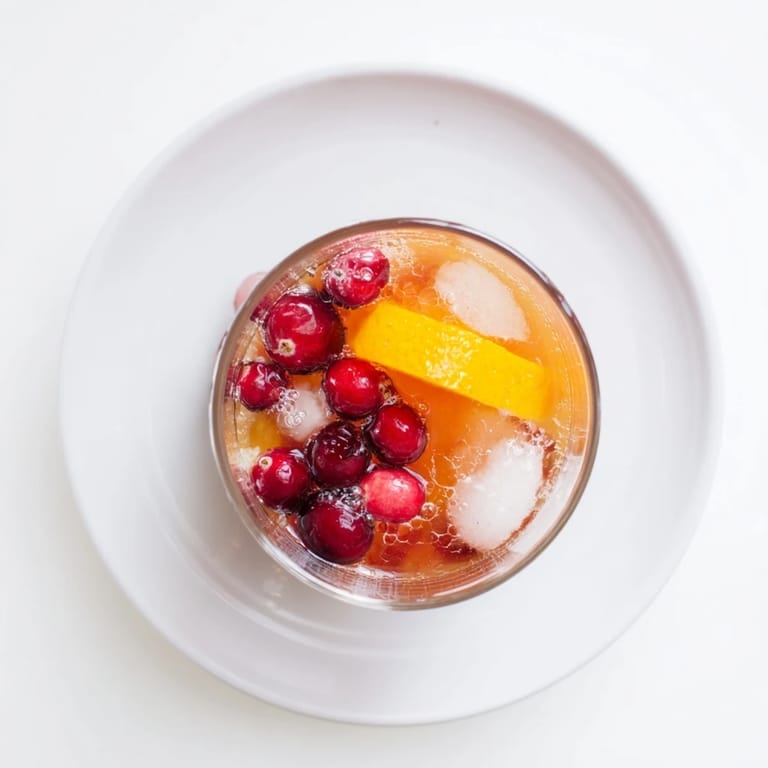 Bright red 3-Ingredient Holiday Punch, garnished with cranberries, is ready for your festive celebration.