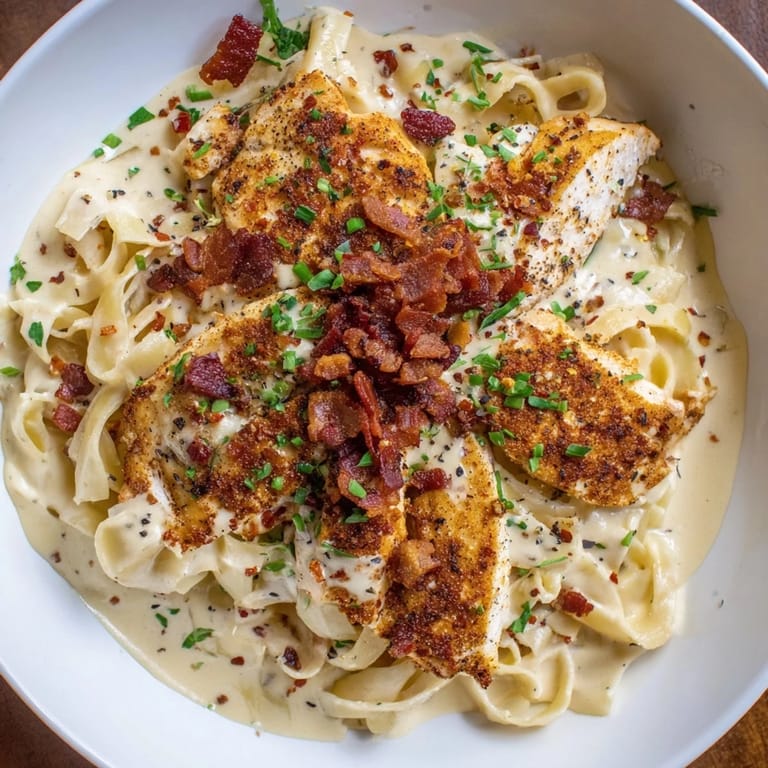 Imagining the flavors: a bowl of Southern Style Creamy Parmesan Chicken Pasta, garnished and ready to eat!