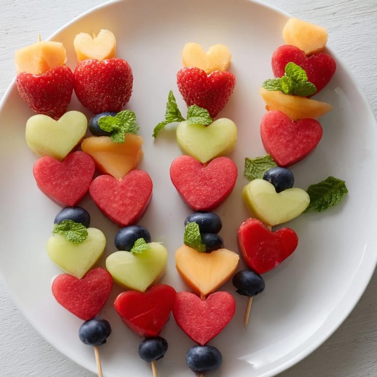 Sweet and delicious heart-shaped sliced fruit: try these homemade Berry Good Heart Fruit Skewers today.