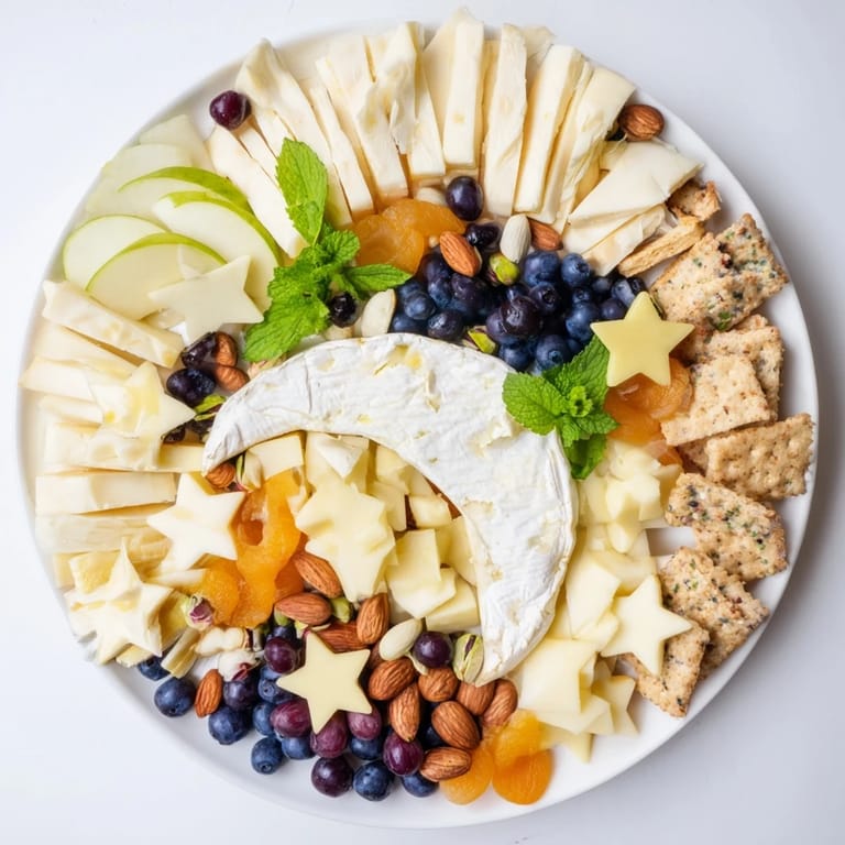 A visually stunning Crescent Moon Midnight Snack Board, with vibrant fruits and creamy cheeses for late night.